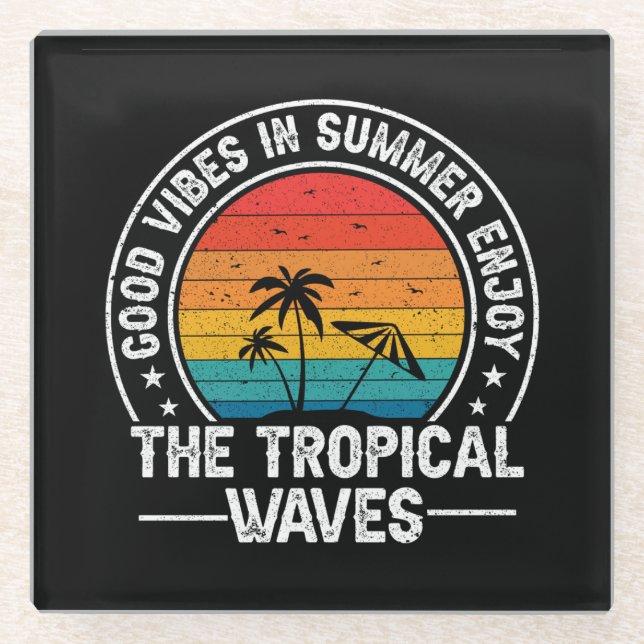Good Vibes in Summer Enjoy The Tropical-66775 Glass Coaster (Front)