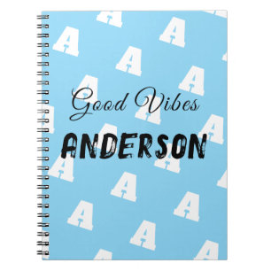 Good Vibes Monogram With Name Blue Notebook