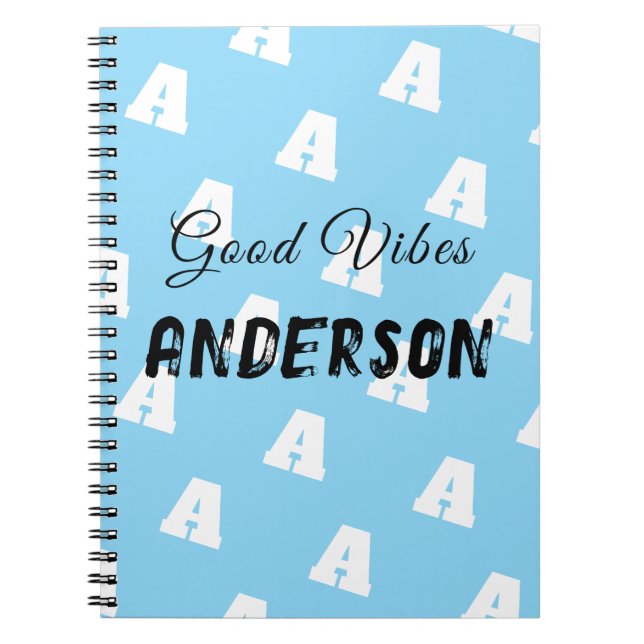 Good Vibes Monogram With Name Blue Notebook (Front)