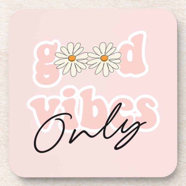 Good Vibes Only 70's Hippie Slogan Coaster (Front)