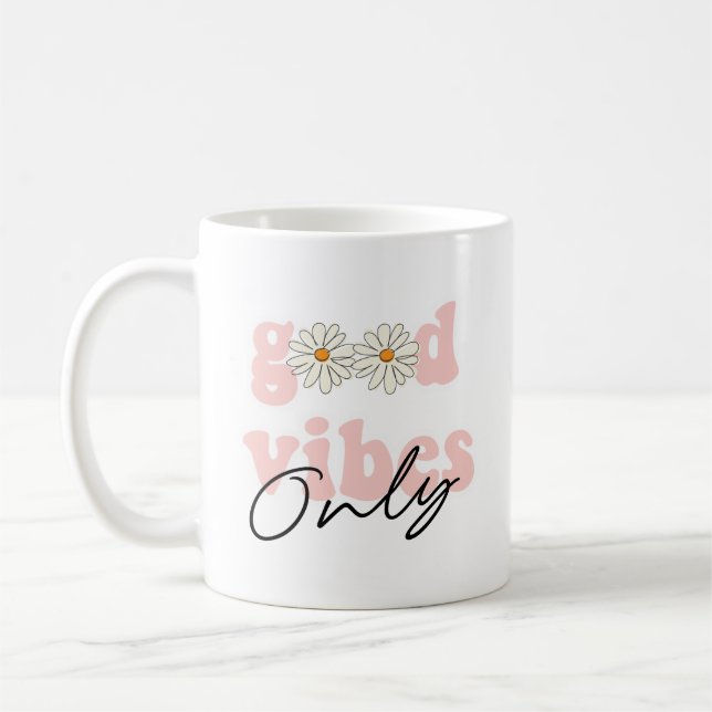 Good Vibes Only 70's Hippie Slogan Coffee Mug (Left)