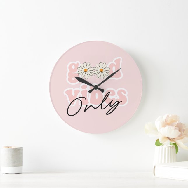 Good Vibes Only 70's Hippie Slogan Large Clock (Home)