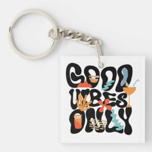 Good Vibes Only Abstract Tropical Cocktail Key Ring