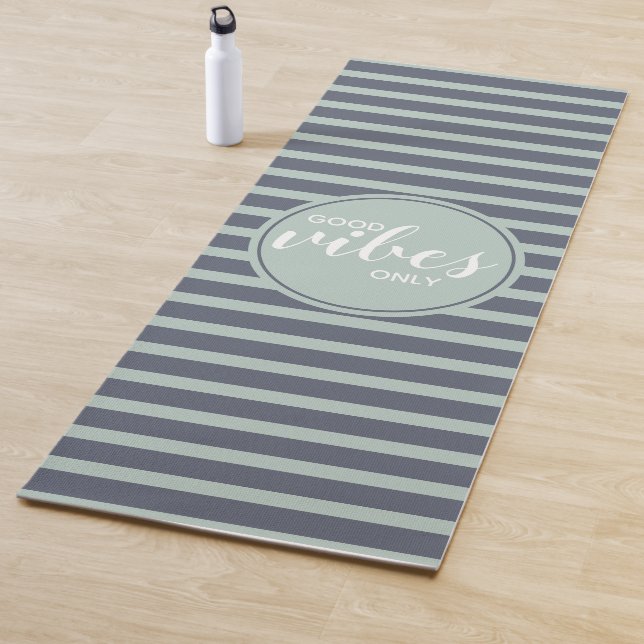 Good Vibes Only Blue & Green Typography Quote Yoga Mat (In Situ)
