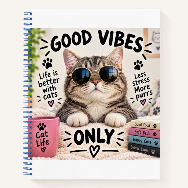 Good Vibes Only Cute Cat Notebook (Front)