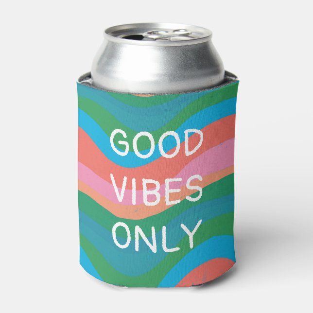 GOOD VIBES ONLY Cute Colourful Fun Can Cooler (Can Front)