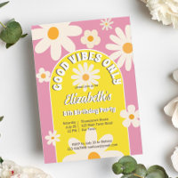 Good vibes only groovy retro daisy birthday invite