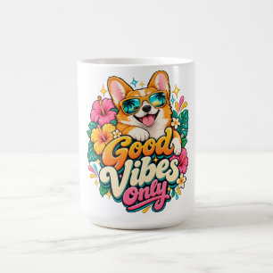 Good Vibes Only Happy Corgi Tropical Coffee Mug