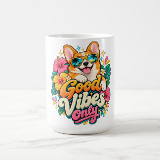 Good Vibes Only Happy Corgi Tropical Coffee Mug