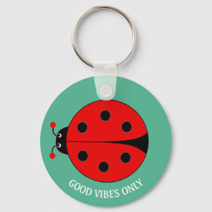 Good Vibes Only Lady Bug on Green Key Ring