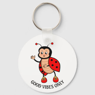 Good Vibes Only Ladybug on White Key Ring