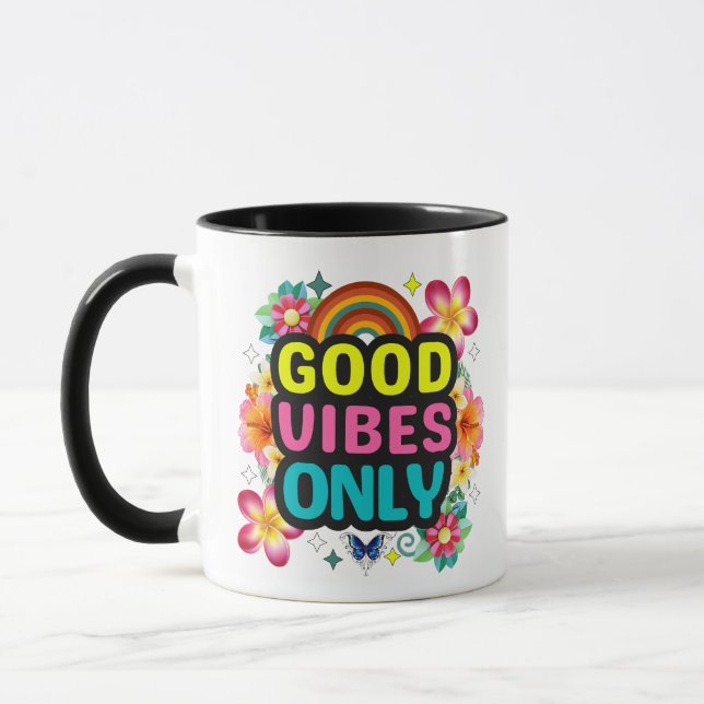 Good Vibes Only Mug - Colourful Rainbow Coffee mug (Left)