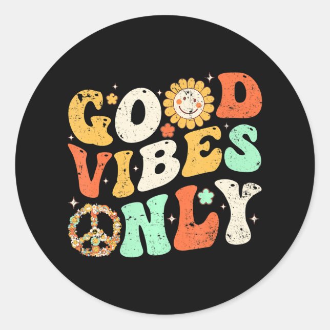 GOOD VIBES ONLY PEACE LOVE 60s 70s Tie Dye Groovy Classic Round Sticker (Front)
