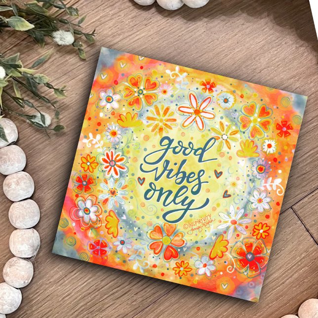 Good Vibes Only Positive Pretty Orange Floral (Creator Uploaded)