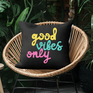 Good Vibes Only Positivity Groovy Colourful Blac Cushion