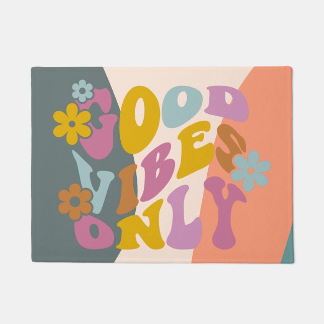 Good Vibes Only Quote Retro 60s Hippie Design Doormat (Front)