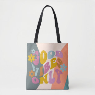 Good Vibes Only Quote Retro 60s Hippie Design Tote Bag