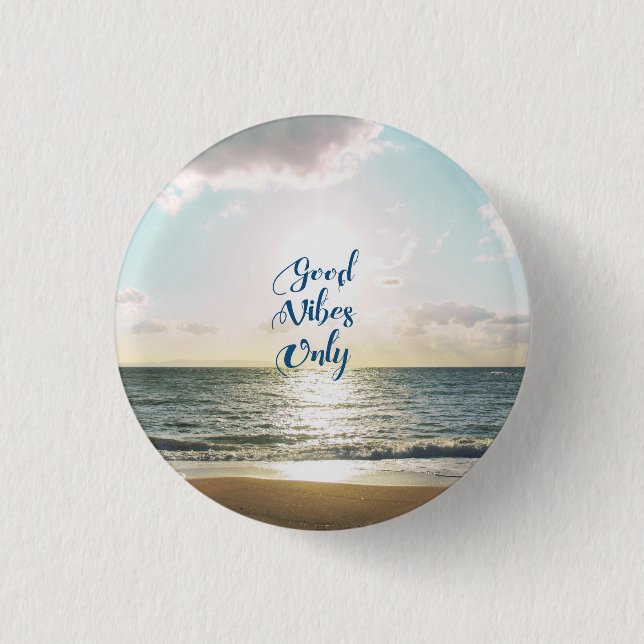 "Good Vibes Only" Quote Typography Sea Sun 3 Cm Round Badge (Front)