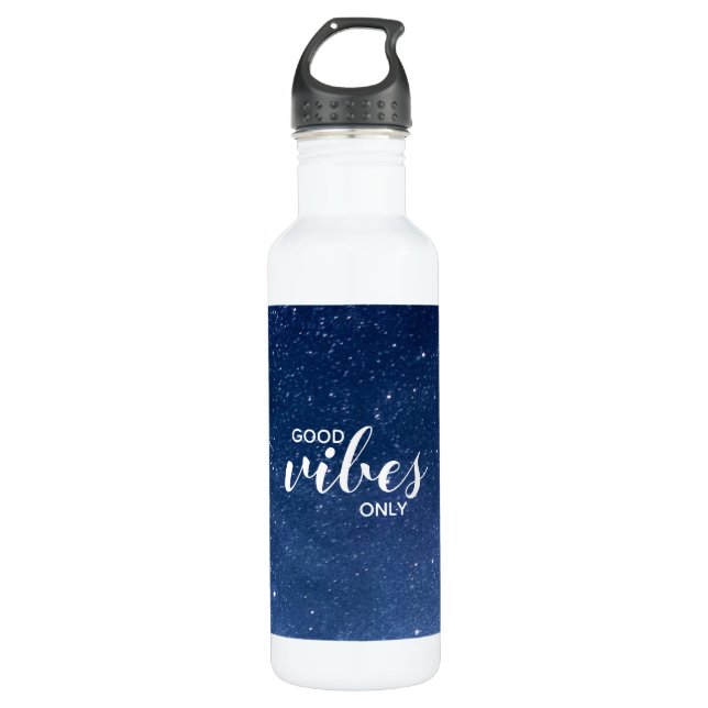 Good Vibes Only Quote Typography Stars Galaxy 710 Ml Water Bottle (Front)