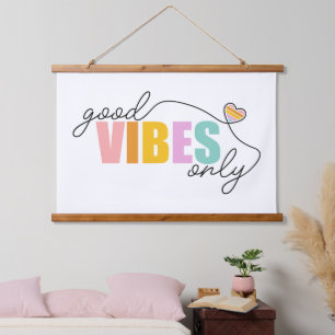Good Vibes Only Rainbow Heart Hanging Tapestry