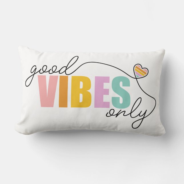 Good Vibes Only Rainbow Heart Lumbar Cushion (Front)
