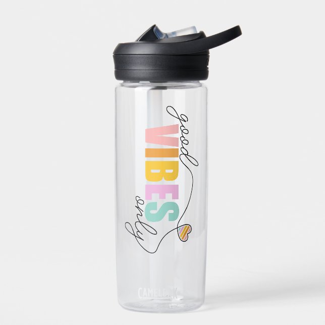 Good Vibes Only Rainbow Heart Water Bottle (Left)