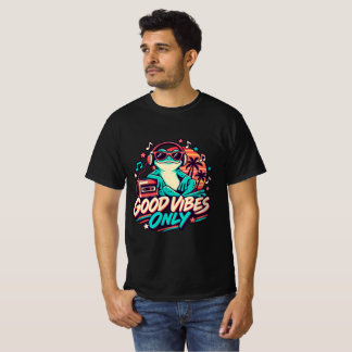 Good Vibes Only Retro Frog with Headphones Tee