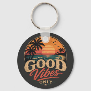 Good Vibes Only Retro Sunset Design Key Ring