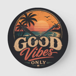 Good Vibes Only Retro Sunset Design Round Clock