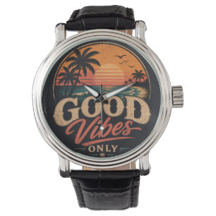 Good Vibes Only Retro Sunset Design Watch