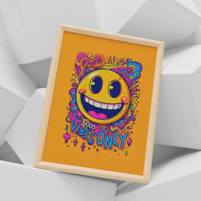 Good Vibes Only Retro Wall Art Poster (Retro kitschy styled Good Vibes Only wall art poster.)