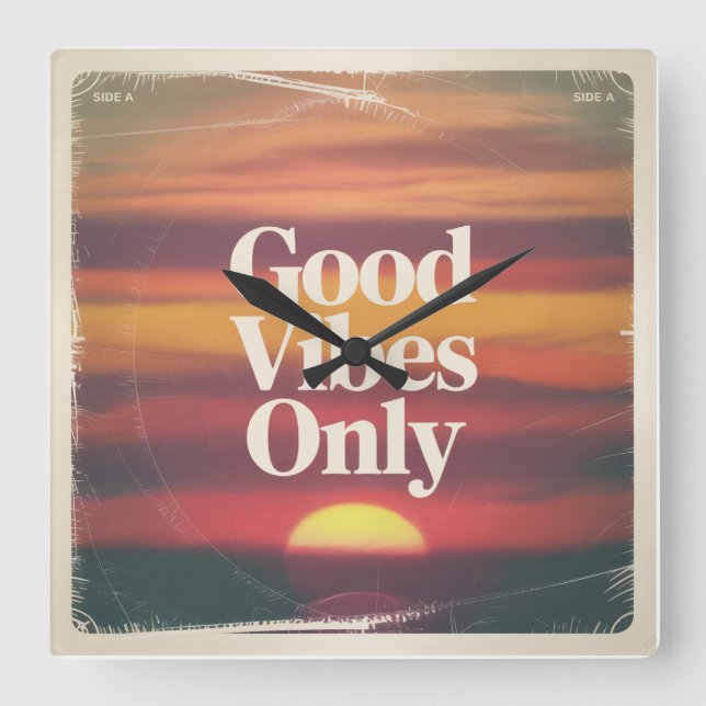 Good Vibes Only Square Wall Clock (Front)