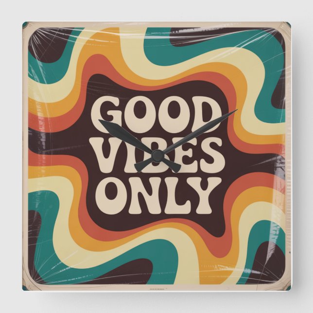 Good Vibes Only Square Wall Clock (Front)