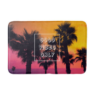 "Good Vibes Only"  Tropical Beach Palms Sunset Bath Mat