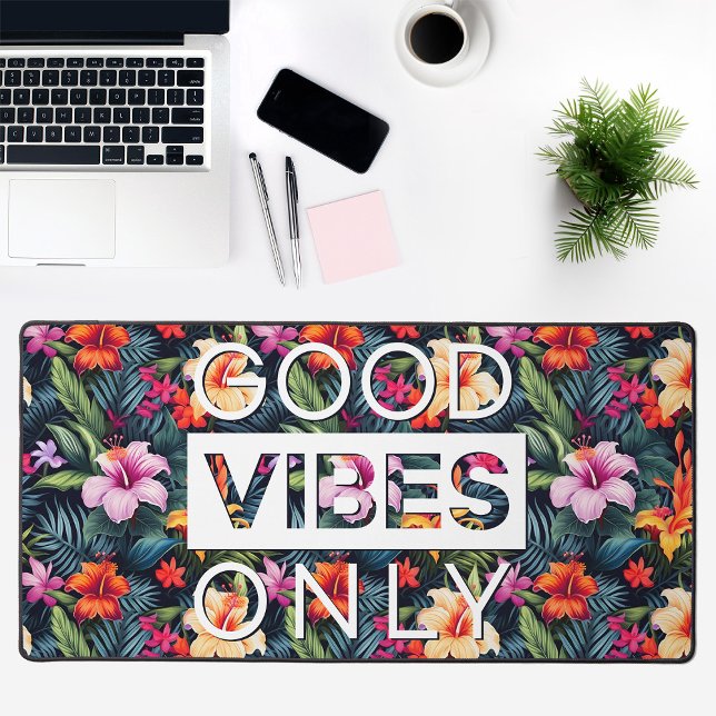 Good Vibes Only Tropical Floral Print Black Desk Mat (Good Vibes Only Tropical Floral Print Black Desk Mat)