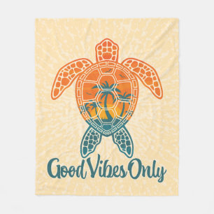 Good Vibes Only Tropical Sunset Sea Turtle Design Fleece Blanket