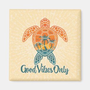 Good Vibes Only Tropical Sunset Sea Turtle Design Magnet