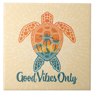 Good Vibes Only Tropical Sunset Sea Turtle Design Tile