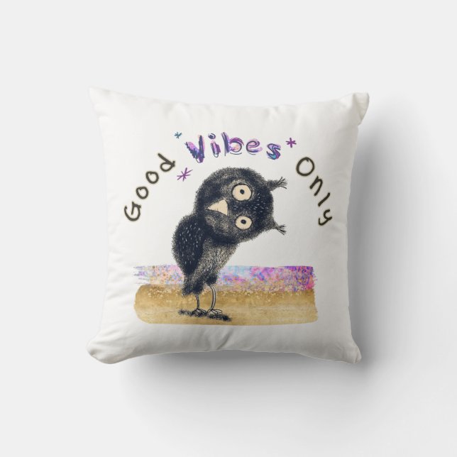Good Vibes Only with Curious Owl Cushion (Front)
