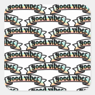 Good Vibes Peace Love Banner Square Sticker
