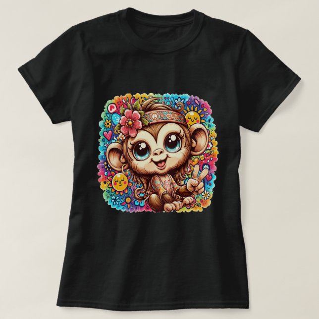 Good Vibes Peace Monkey Women's Tee (Design Front)
