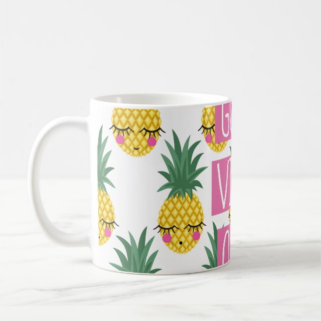 Good Vibes Pineapples Summer Pattern Coffee Mug (Left)