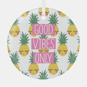 Good Vibes Pineapples Summer Pattern Glass Tree Decoration