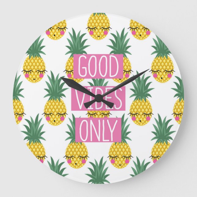 Good Vibes Pineapples Summer Pattern Large Clock (Front)