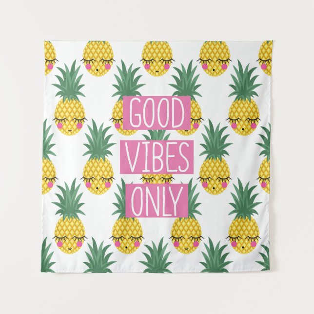 Good Vibes Pineapples Summer Pattern Tapestry (Front)