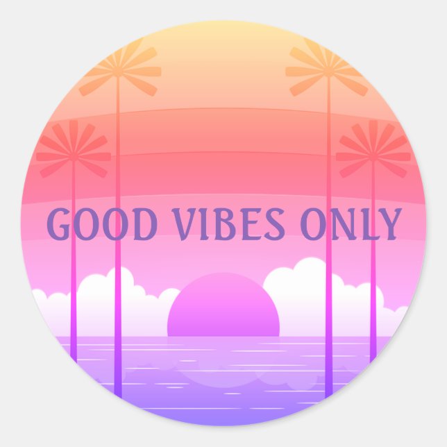 Good Vibes Pink/Purple Retro Beach Sunset Sticker (Front)