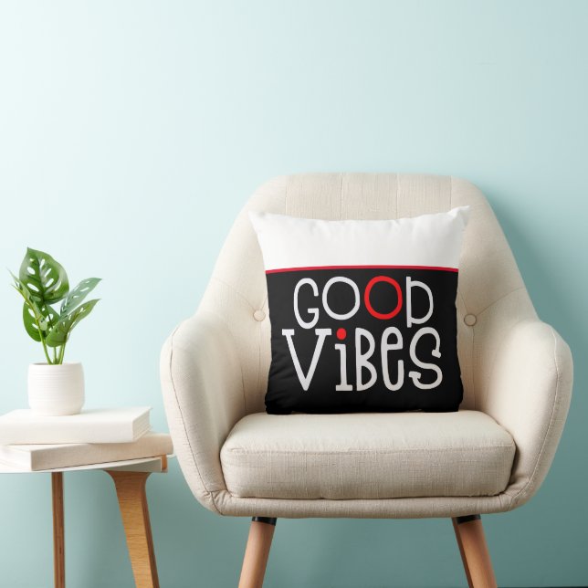 Good Vibes Positive Quote White Red Black Cushion (Chair)