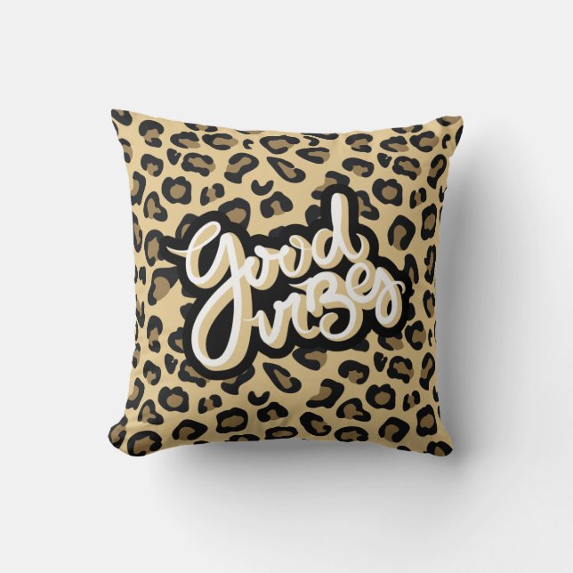 Good Vibes Quote Cheetah Animal Print Cushion (Front)