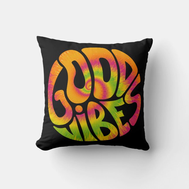 Good vibes quote. Tie dye psychedelic surreal font Cushion (Front)