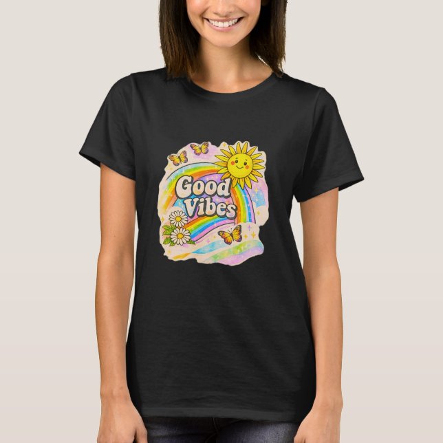 Good Vibes Rainbow Sun – Cute Pastel Positive Aest T-Shirt (Front)